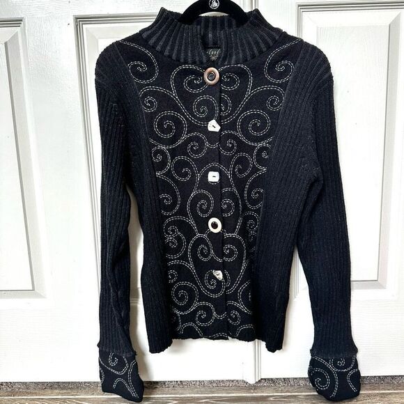 Icelandic Design wool black swirl button down sweater/jacket - Picture 6 of 9